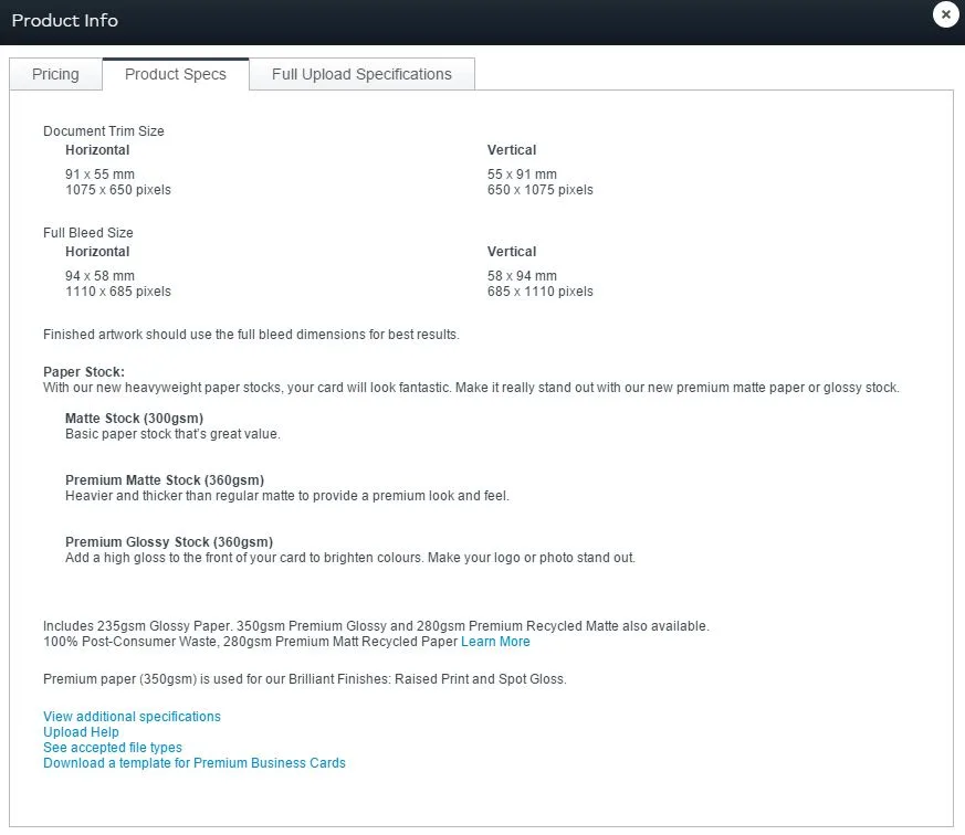 Vistaprint.ProductSpecs