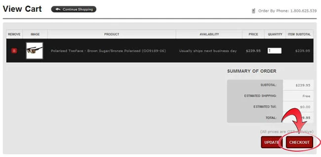 Ordering from Oakley step 2