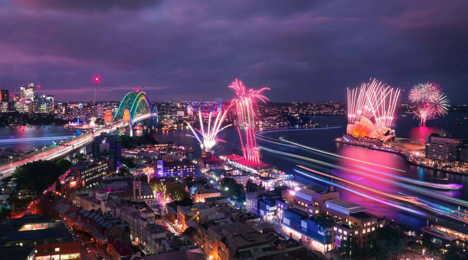 Vivid Sydney 2024 opening night - fireworks over Sydney Harbour