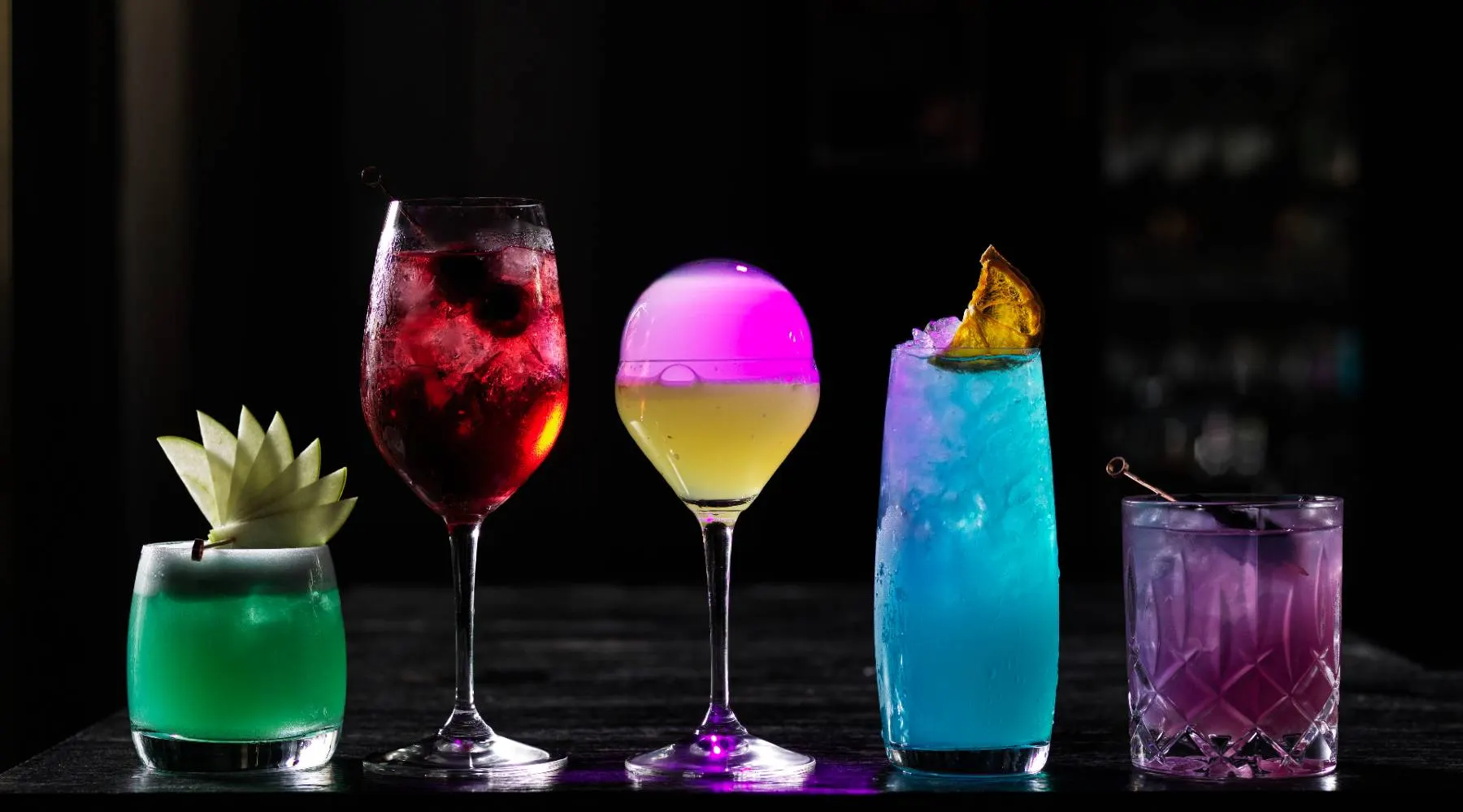 5 brightly coloured cocktails