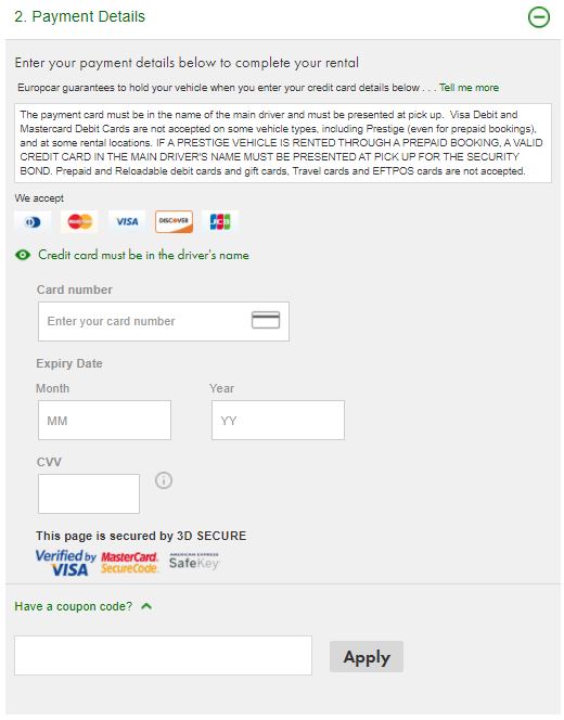 Where to enter Europcar promo code