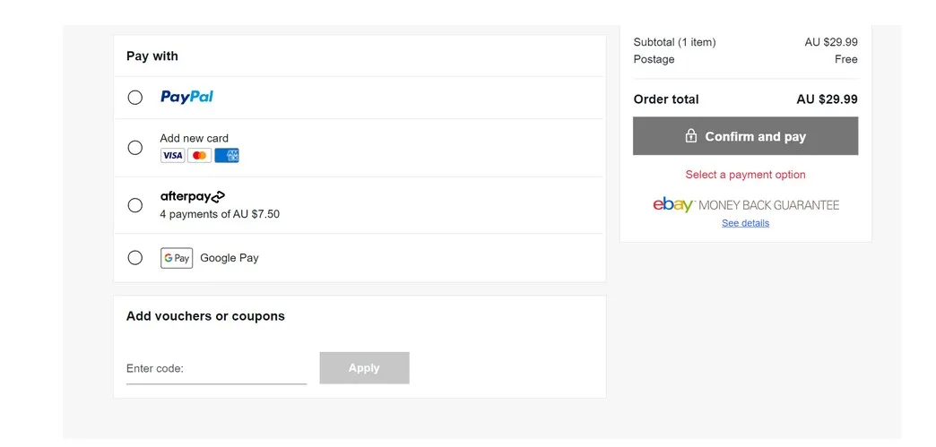 Image: Supplied Step 5 of ordering at eBay