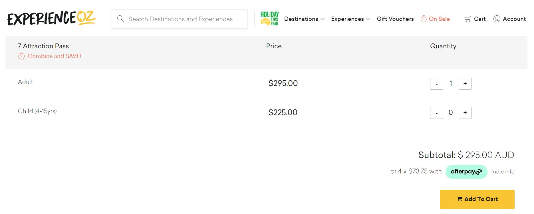 Add to cart on Experience Oz