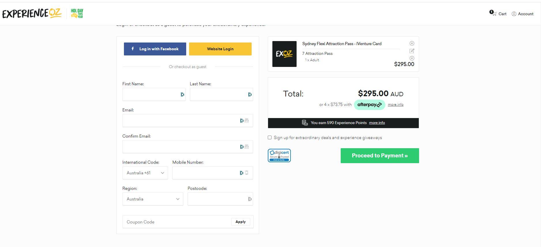 Add a discount Experience Oz