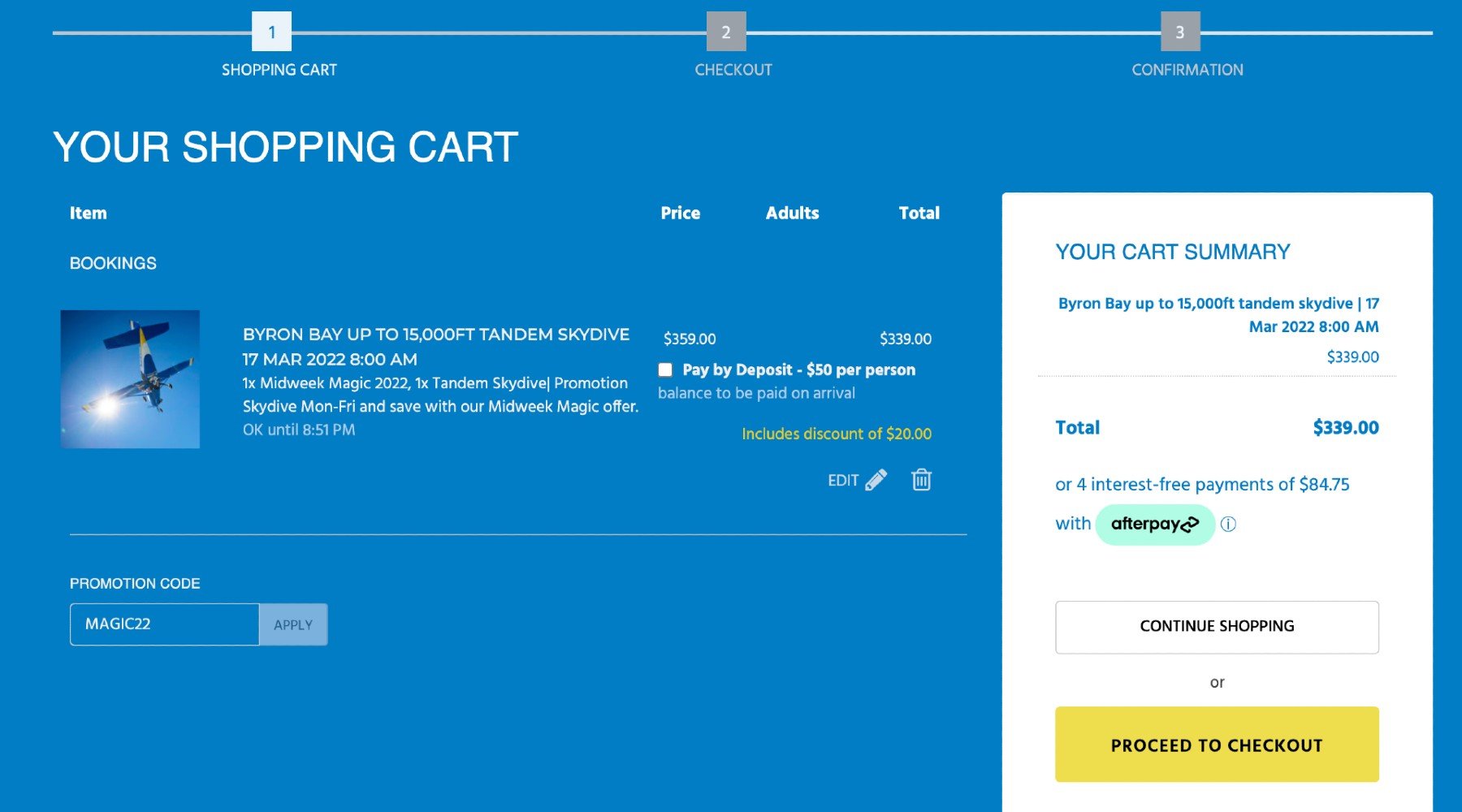 Skydive Australia shopping cart