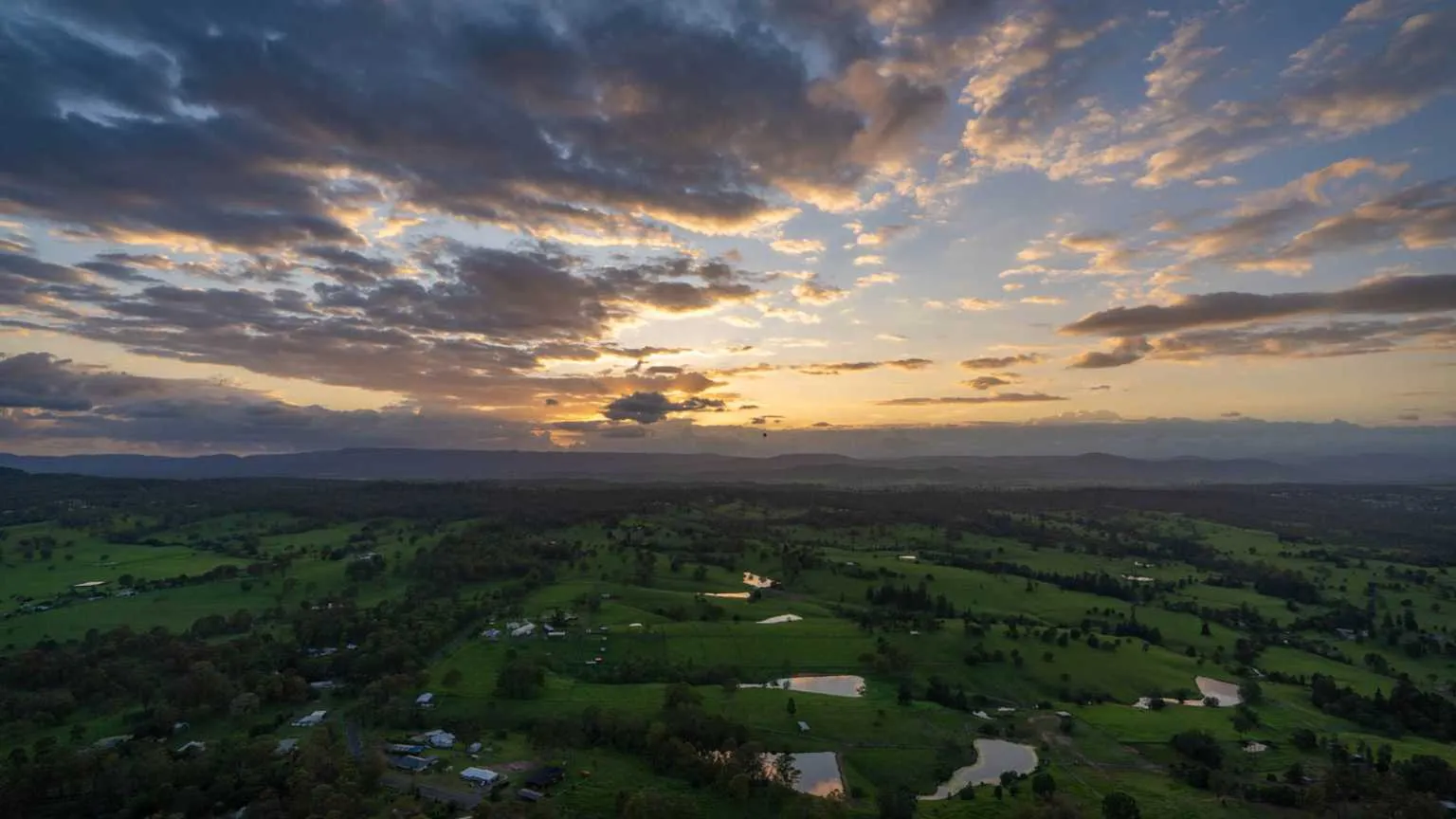 View of the Gold Coast Hinterland from a hot air balloon.