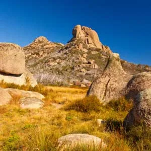 Granite outcrops of Hump and Cathedral at Mount Buffalo in Mount Buffalo National Park in north east Victoria.