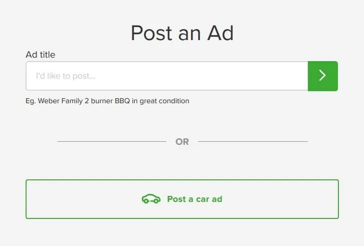 Gumtree create ad page