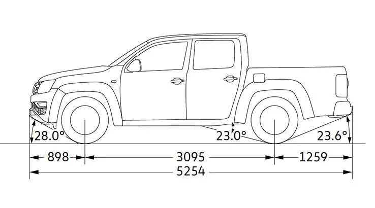 Ute measurements and off-road metrics, picture is the VW Amarok