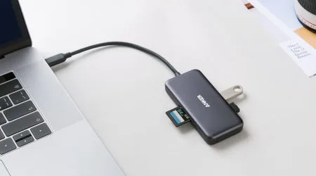 USB-C hub connected to laptop (Anker)