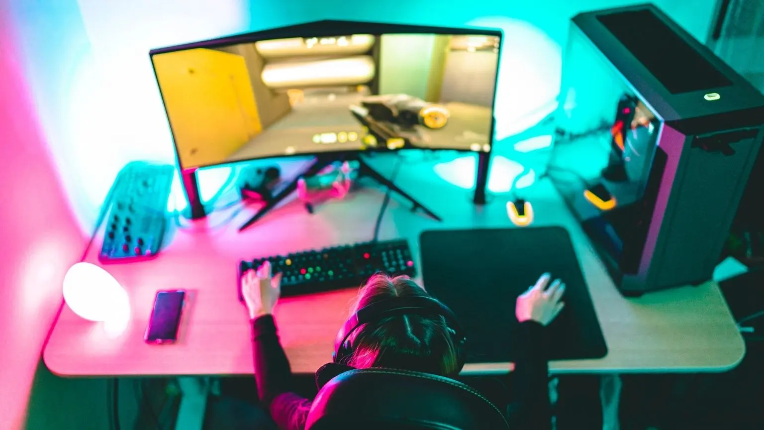 High Angle View Of Woman Playing Video Game