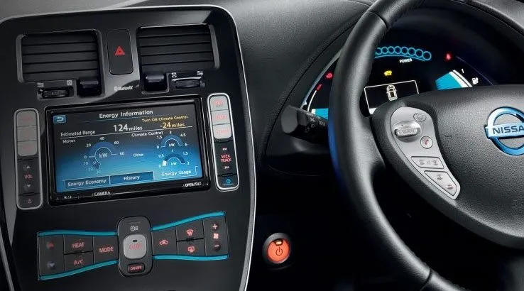 Nissan Leaf infotainment system, with range info and energy saving tips