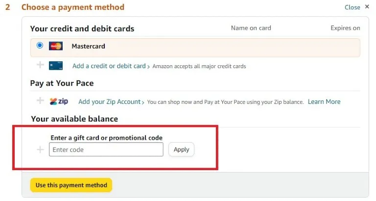 Screenshot of Amazon checkout page