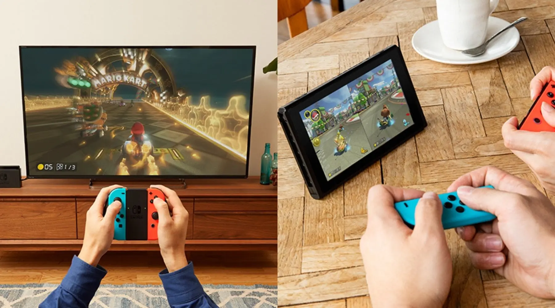 Close up of Nintendo Switch console and joy-cons