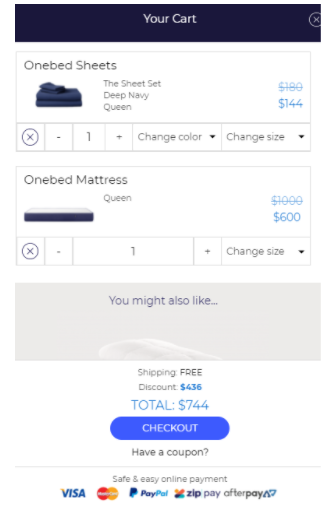 Onebed Your Cart Page