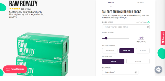 Petzyo plan personalisation process page