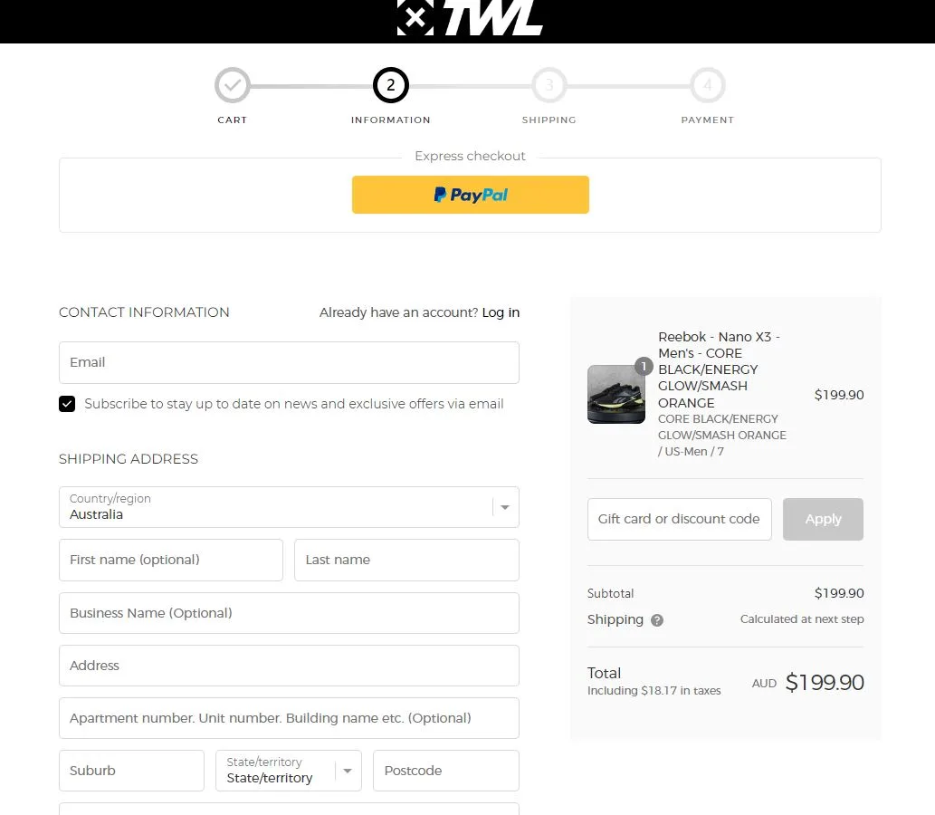The WOD Life screenshot of check out screen