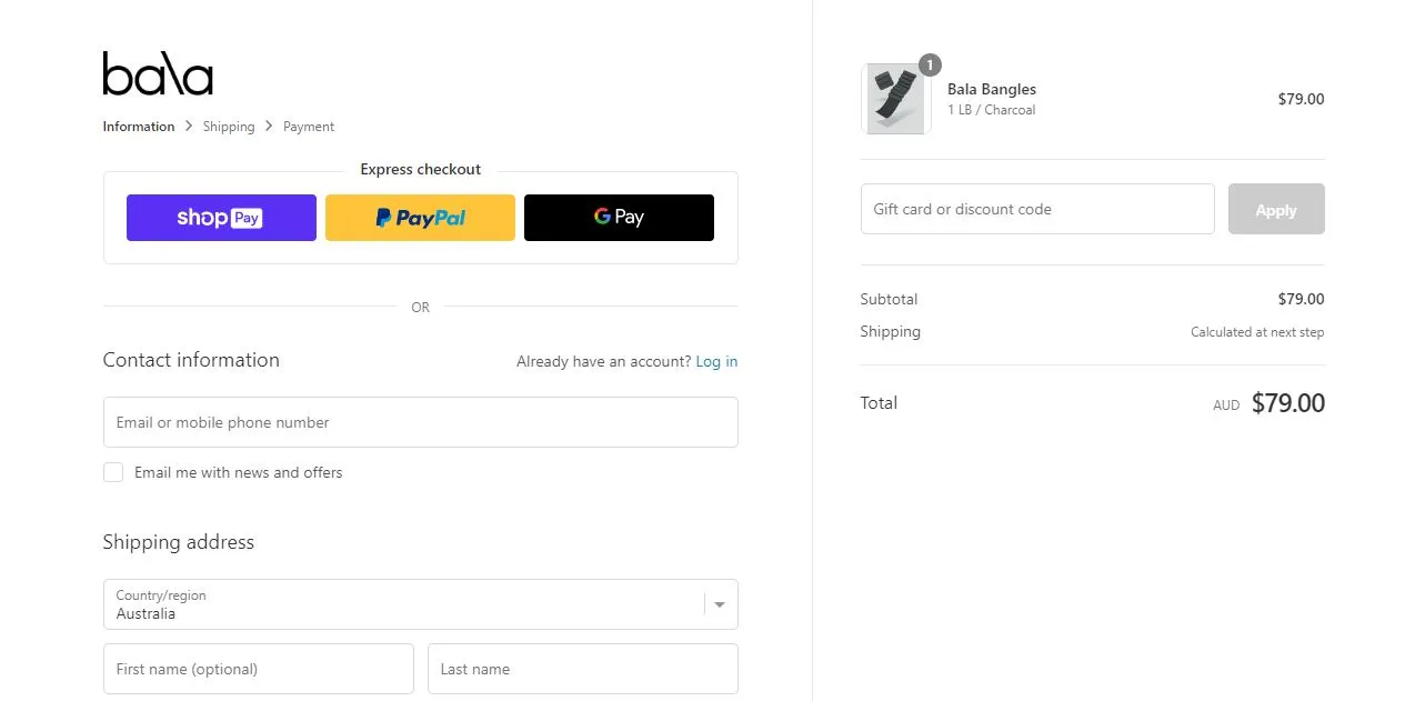How to use Bala discount code step 3