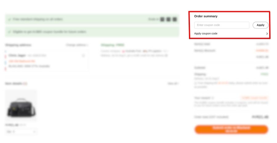 Temu coupon code checkout example