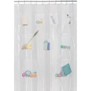 Maytex Clear PEVA Shower Curtain with Mesh Pockets