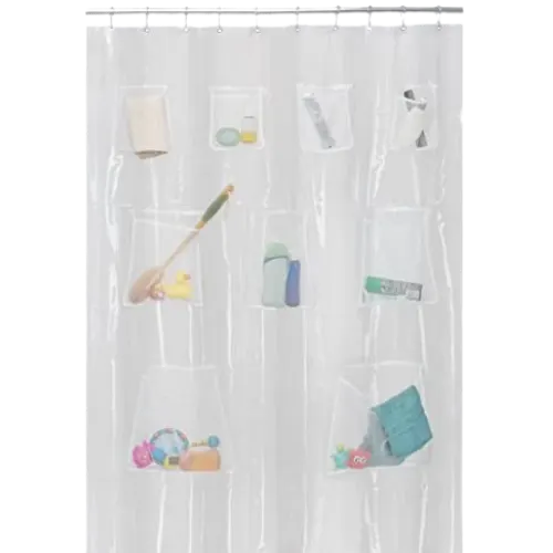 Maytex Clear PEVA Shower Curtain with Mesh Pockets